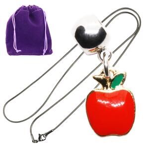 Red Pendant Necklace Apple Gift With Glossy Apple Fruit Charm